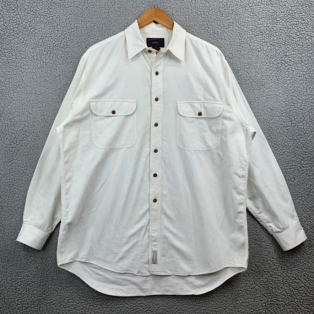 VTG Abercrombie Fitch Long Sleeve Button Up Shirt White Men Medium Double Pocket